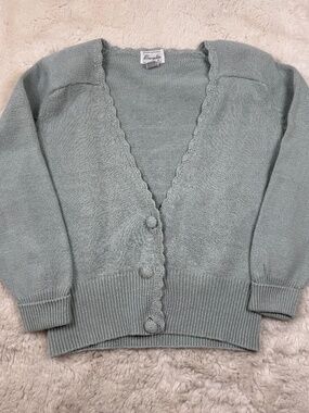 Margules Vintage Cardigan Button Up V-Neck Crochet Lace Trim Shoulder Pads Small